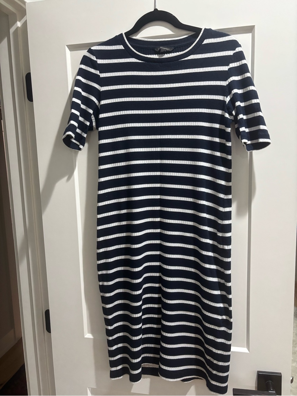 Banana Republic Navy and White Striped Midi Dress